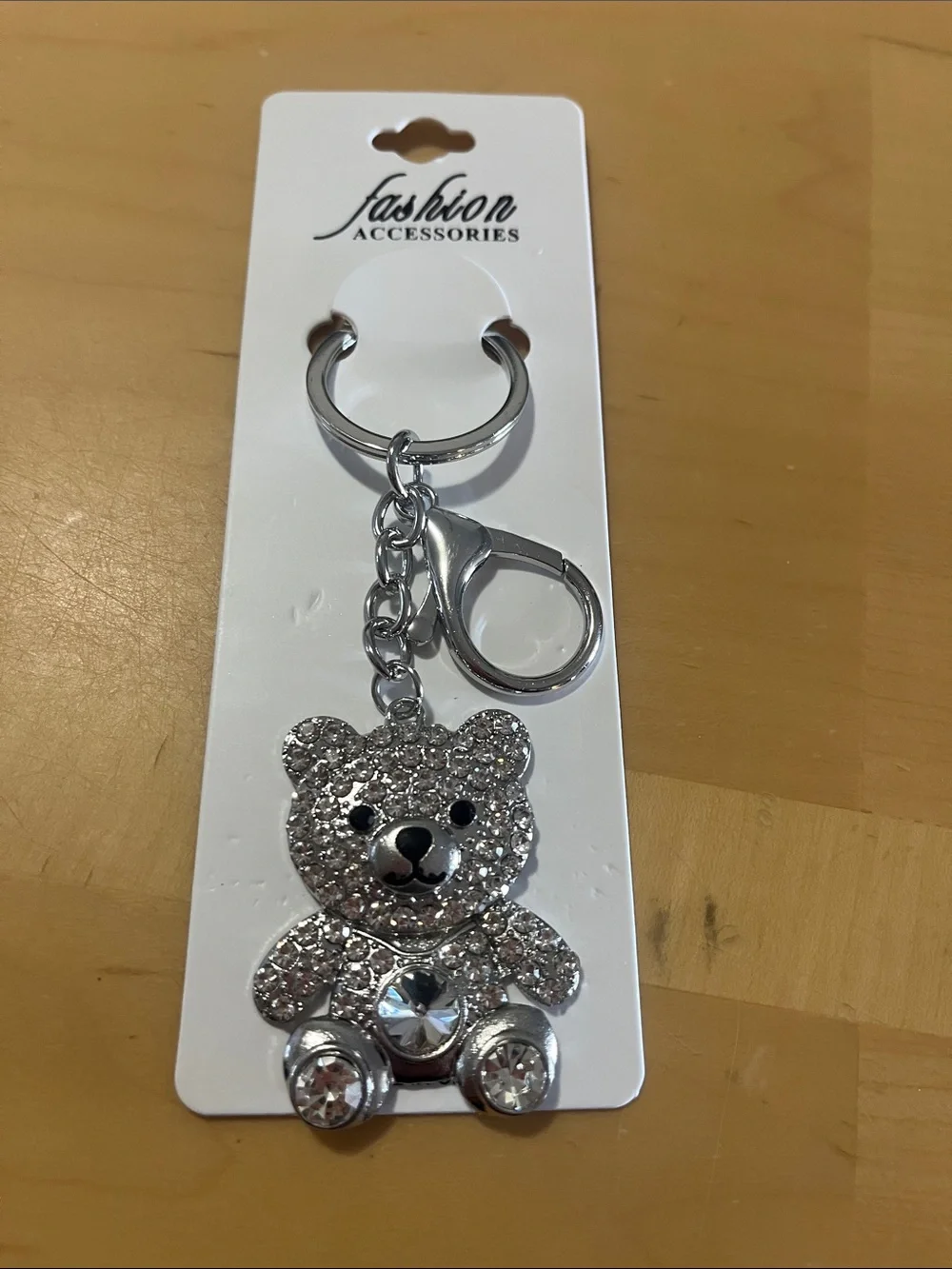 Silver Crystal Teddy Bear Keychain